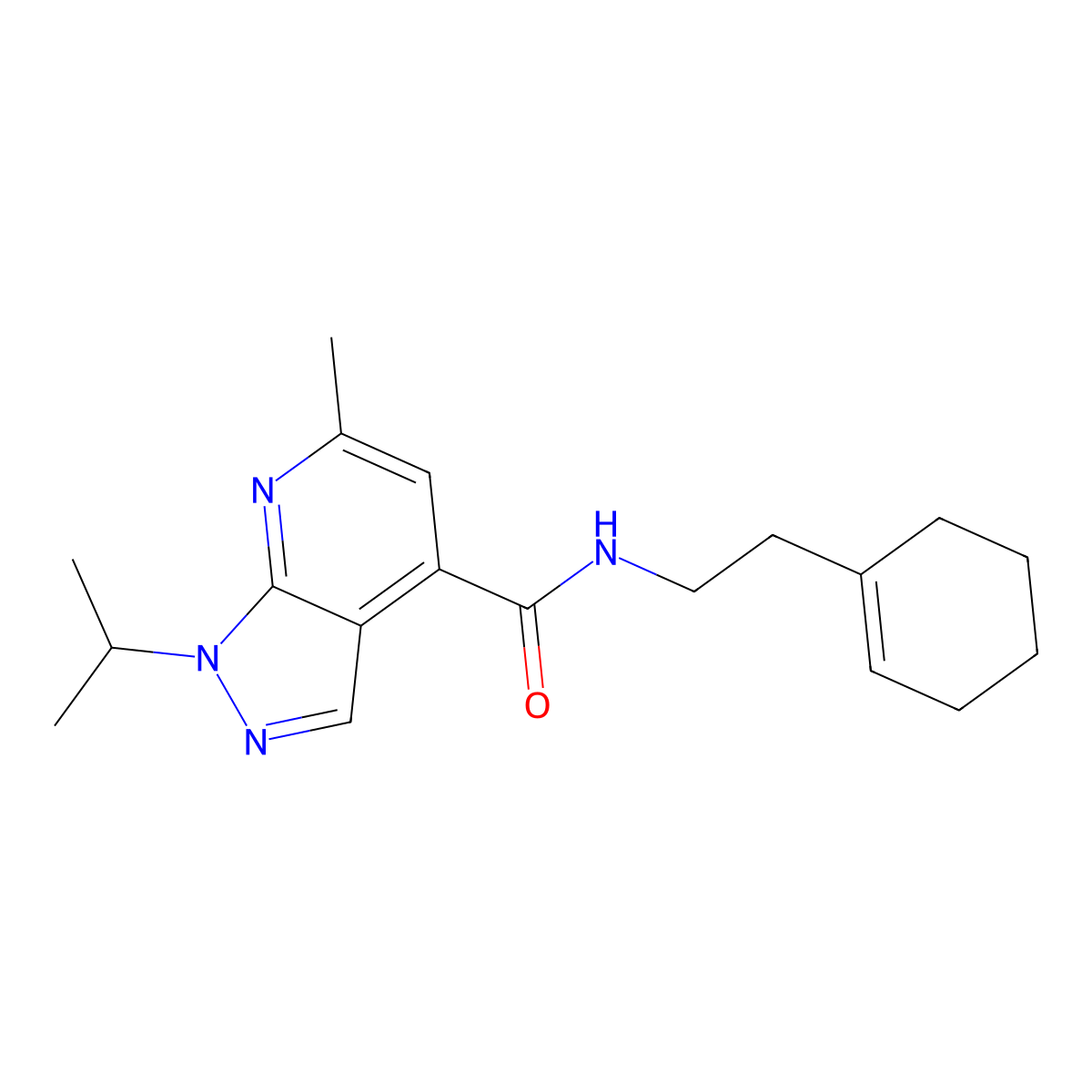 N-[2-(1-cyclohexen-1-yl)ethyl]-1-isopropyl-6-methyl-1H-pyrazolo[3,4-b]pyridine-4-carboxamide molecular structure, CAS 1190263-71-8
