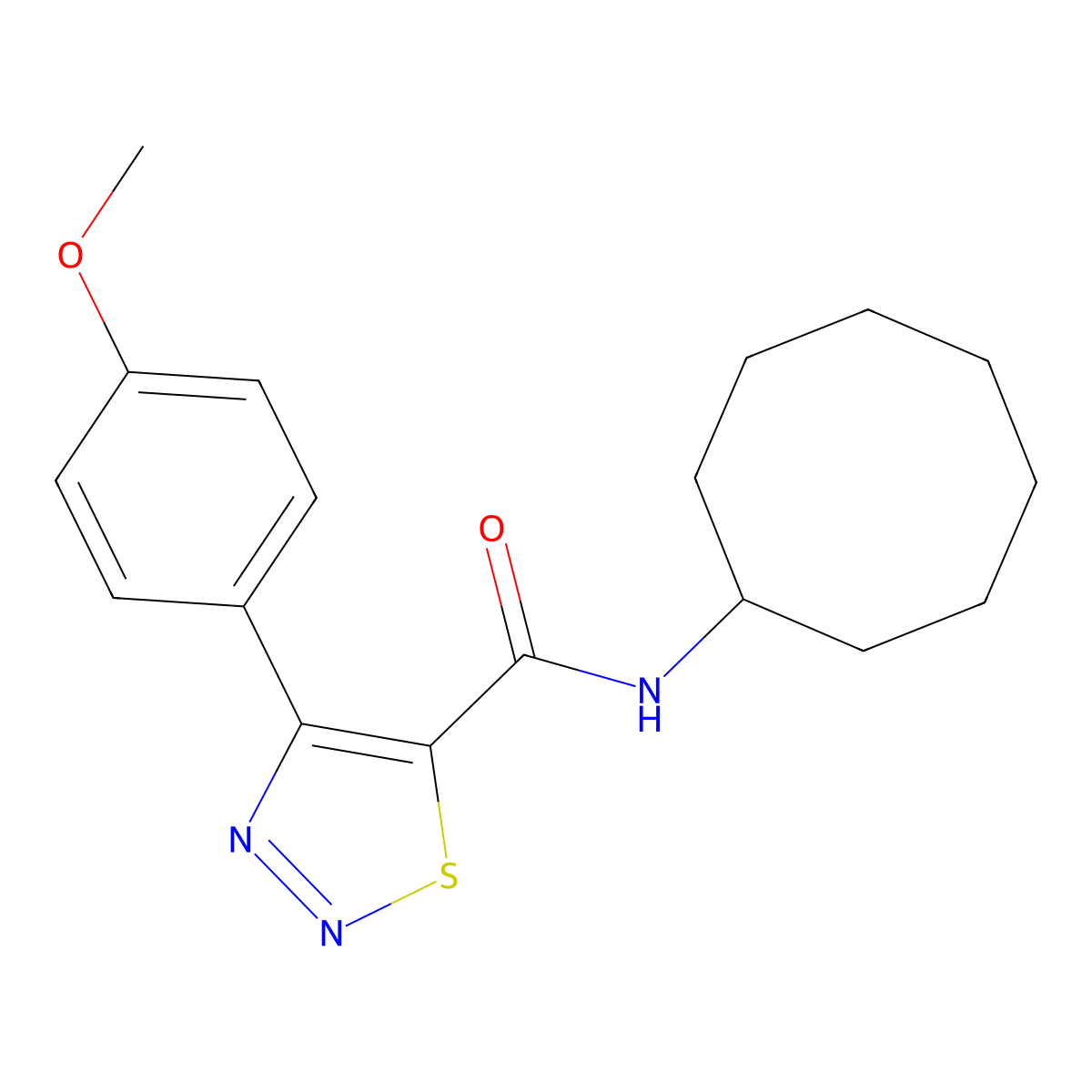 N-cyclooctyl-4-(4-methoxyphenyl)-1,2,3-thiadiazole-5-carboxamide molecular structure, CAS 1190263-88-7