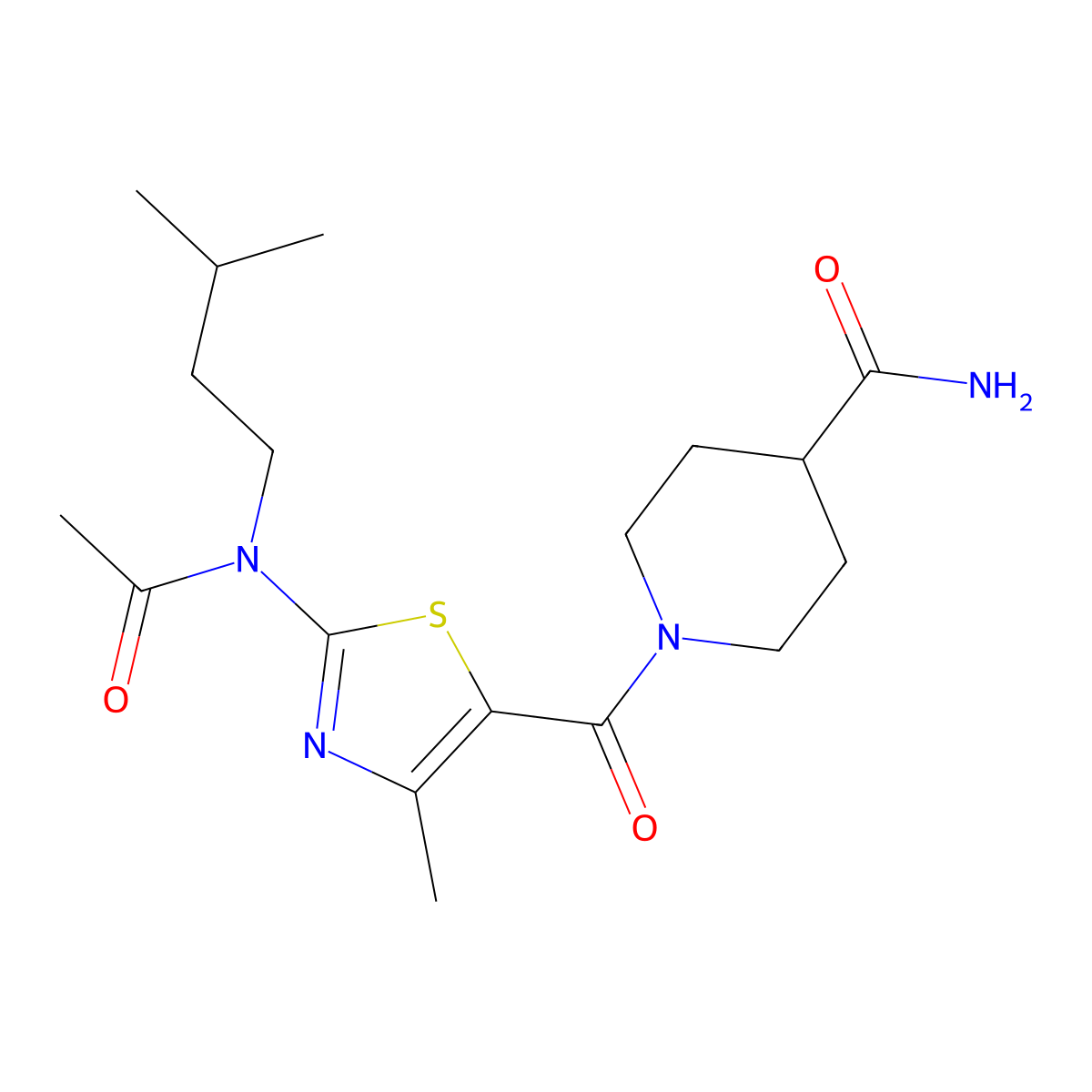 1-({2-[Acetyl(isopentyl)amino]-4-methyl-1,3-thiazol-5-yl}carbonyl)-4-piperidinecarboxamide molecular structure, CAS 1190263-93-4