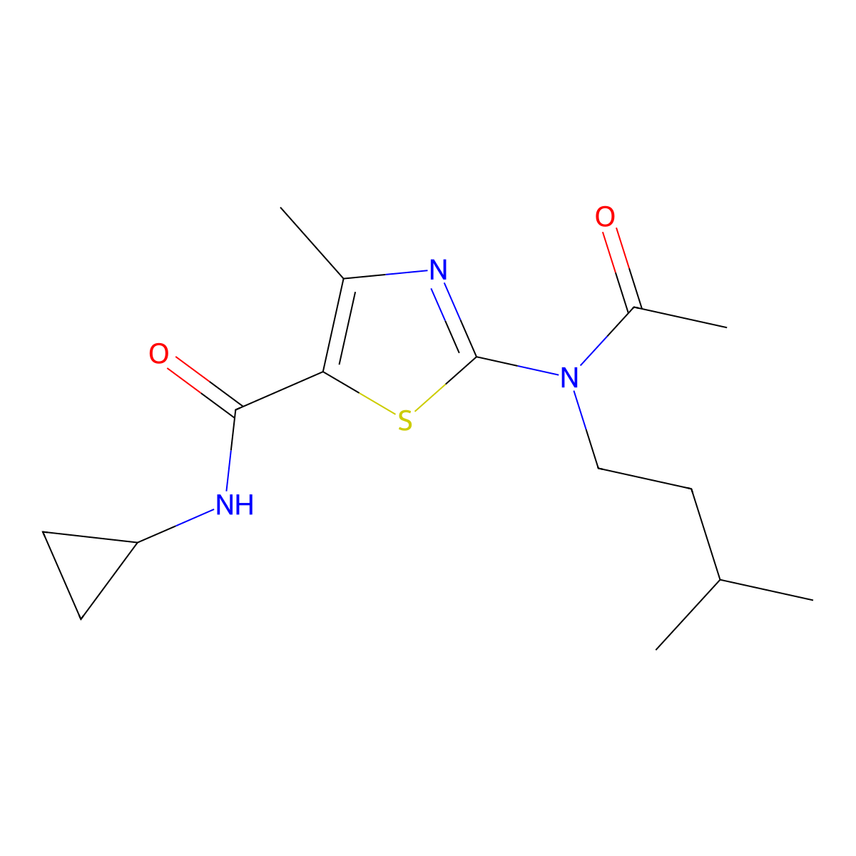 2-[acetyl(isopentyl)amino]-N-cyclopropyl-4-methyl-1,3-thiazole-5-carboxamide molecular structure, CAS 1190264-33-5