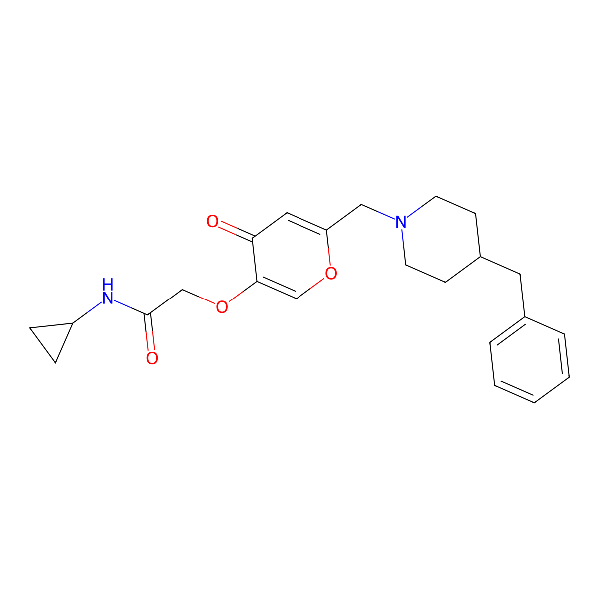 2-({6-[(4-benzylpiperidin-1-yl)methyl]-4-oxo-4H-pyran-3-yl}oxy)-N-cyclopropylacetamide molecular structure, CAS 1190264-41-5