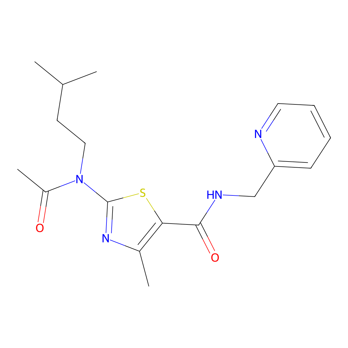 2-[acetyl(isopentyl)amino]-4-methyl-N-(2-pyridylmethyl)-1,3-thiazole-5-carboxamide molecular structure, CAS 1190264-44-8