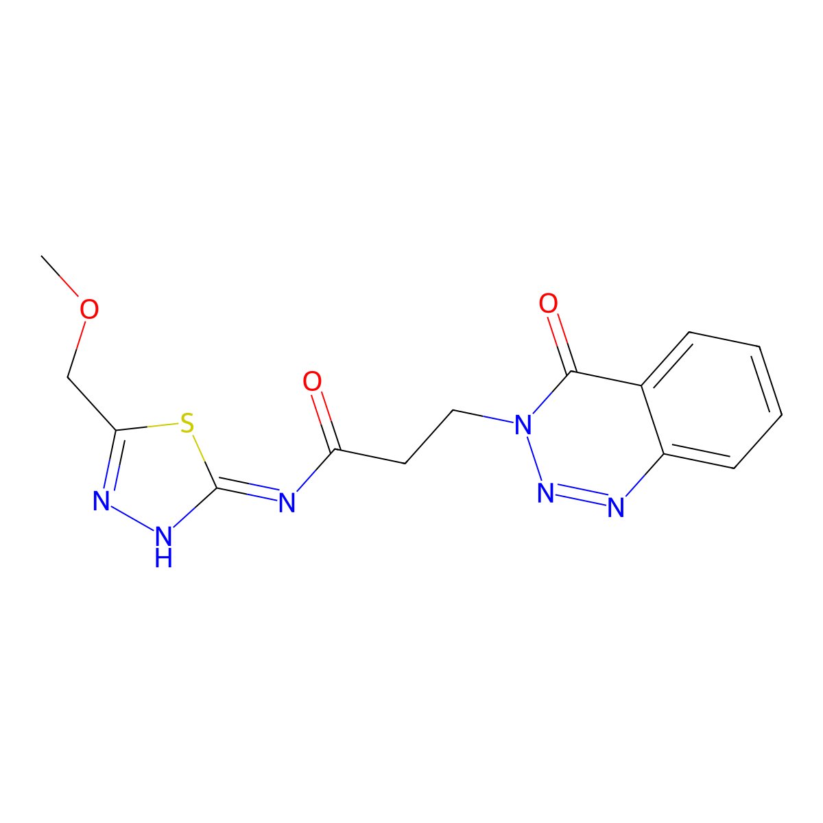 N-[(2Z)-5-(methoxymethyl)-1,3,4-thiadiazol-2(3H)-ylidene]-3-(4-oxo-1,2,3-benzotriazin-3(4H)-yl)propanamide molecular structure, CAS 1190264-47-1