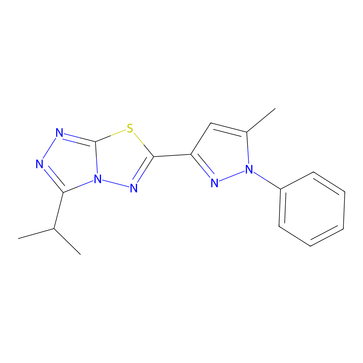 6-(5-methyl-1-phenyl-1H-pyrazol-3-yl)-3-(propan-2-yl)[1,2,4]triazolo[3,4-b][1,3,4]thiadiazole molecular structure, CAS 1190264-80-2