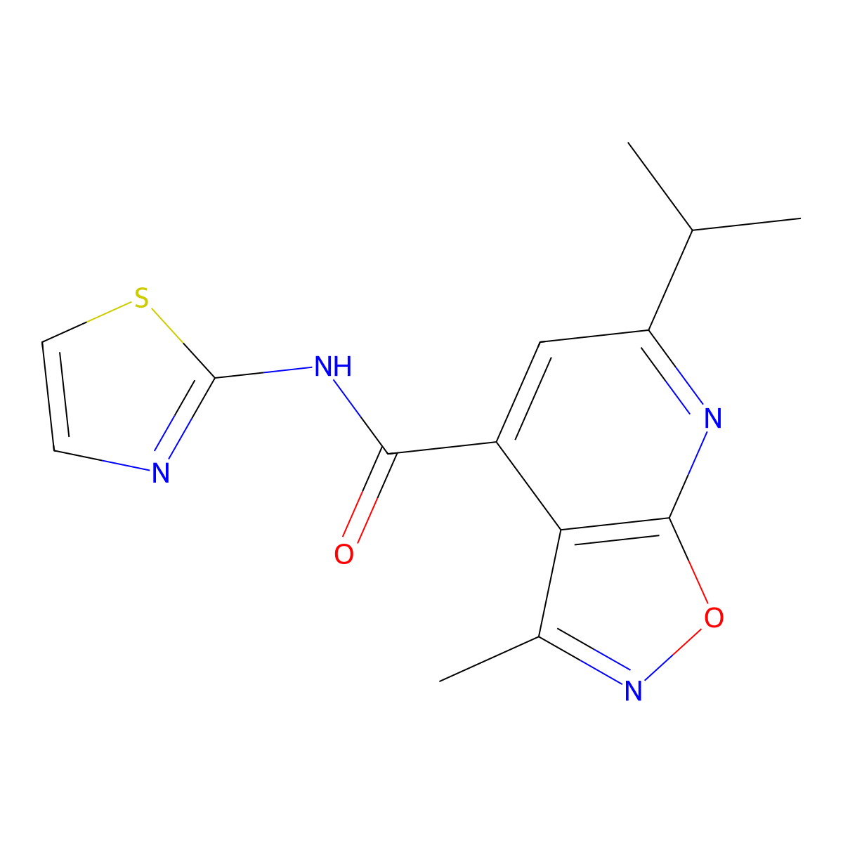 3-methyl-6-(propan-2-yl)-N-(1,3-thiazol-2-yl)[1,2]oxazolo[5,4-b]pyridine-4-carboxamide molecular structure, CAS 1190264-91-5