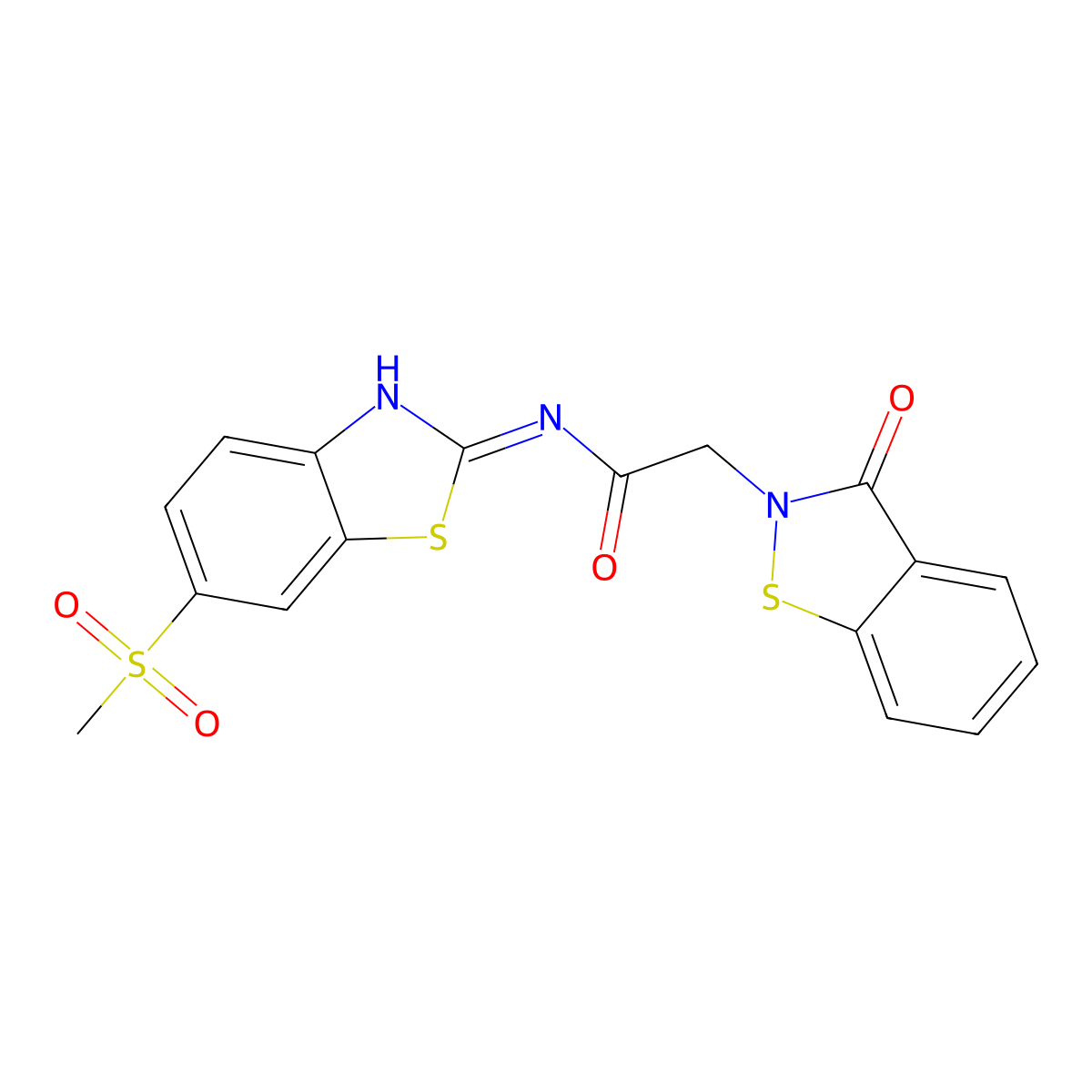 N-[(2Z)-6-(methylsulfonyl)-1,3-benzothiazol-2(3H)-ylidene]-2-(3-oxo-1,2-benzothiazol-2(3H)-yl)acetamide molecular structure, CAS 1190265-05-4