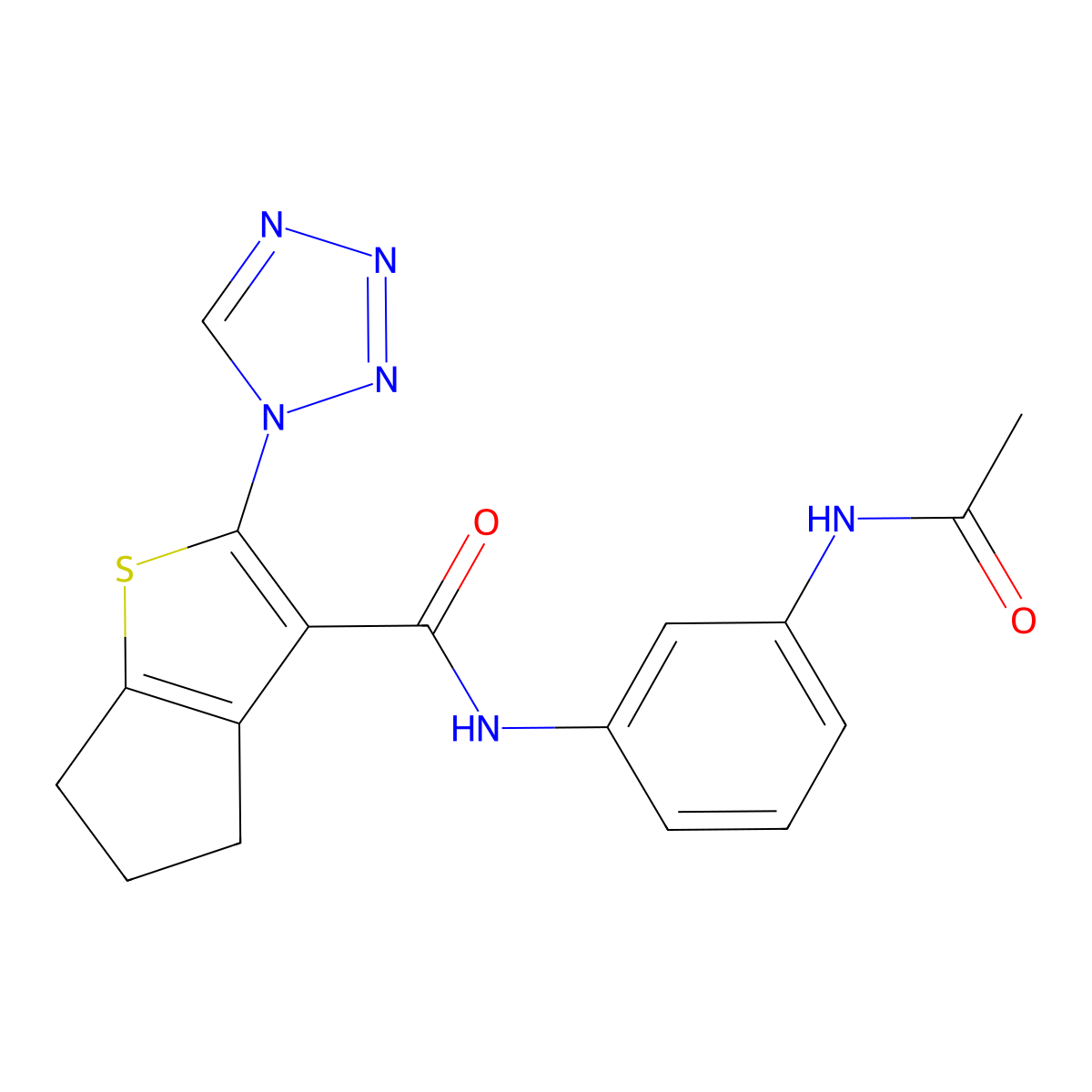 N-[3-(acetylamino)phenyl]-2-(1H-tetrazol-1-yl)-5,6-dihydro-4H-cyclopenta[b]thiophene-3-carboxamide molecular structure, CAS 1190265-09-8