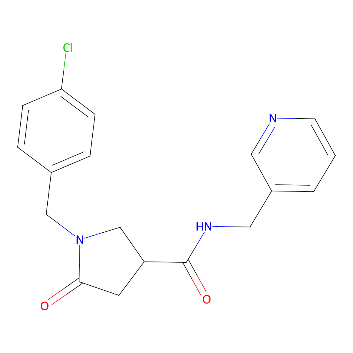 1-(4-chlorobenzyl)-5-oxo-N-(pyridin-3-ylmethyl)pyrrolidine-3-carboxamide molecular structure, CAS 1190265-86-1