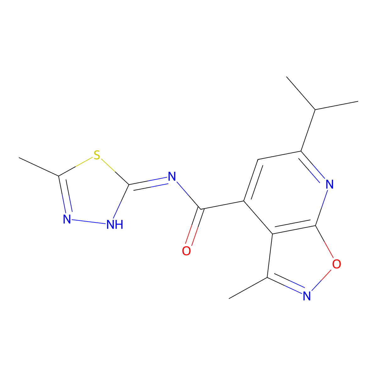 6-isopropyl-3-methyl-N-(5-methyl-1,3,4-thiadiazol-2-yl)isoxazolo[5,4-b]pyridine-4-carboxamide molecular structure, CAS 1190265-90-7