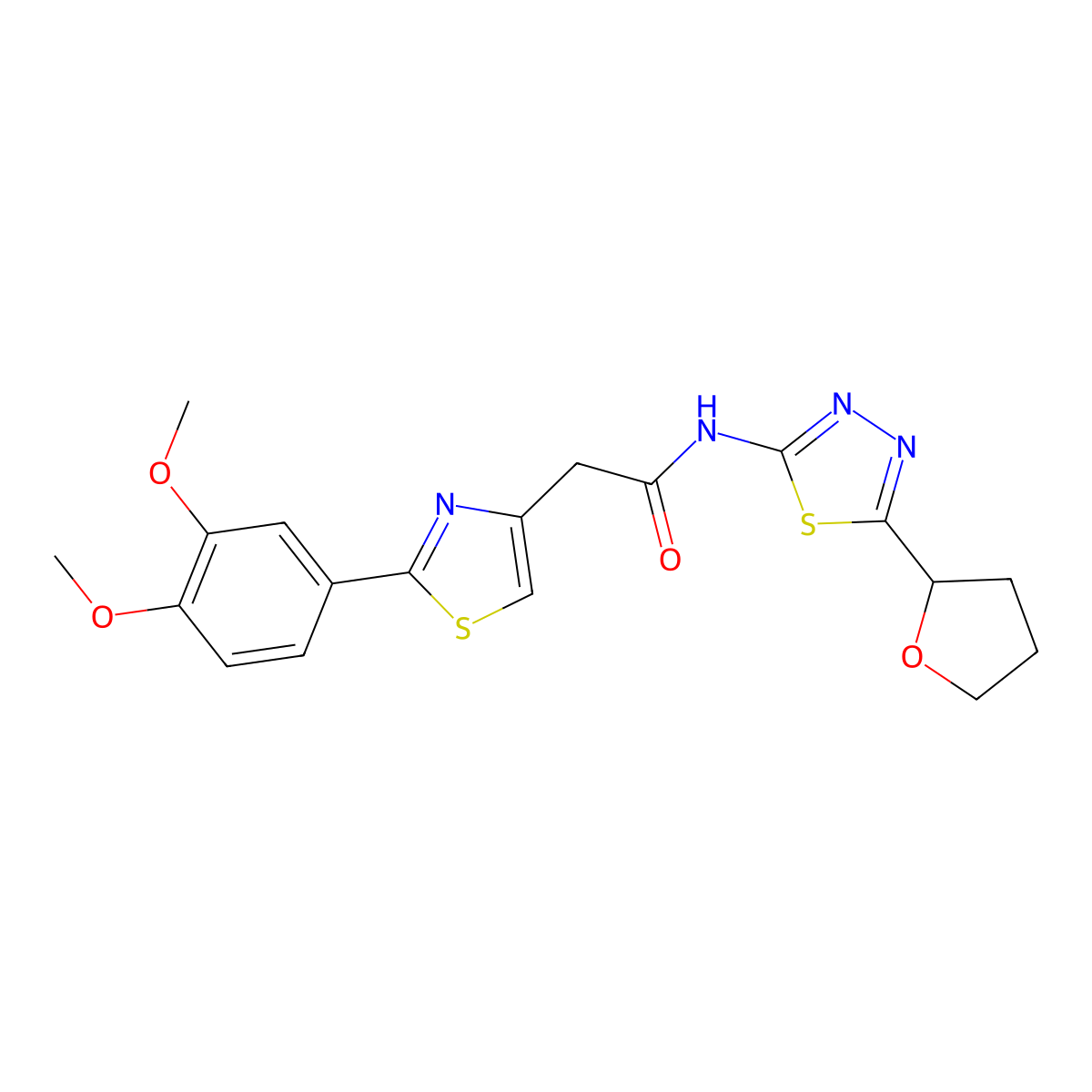2-[2-(3,4-dimethoxyphenyl)-1,3-thiazol-4-yl]-N-[(2E)-5-(tetrahydrofuran-2-yl)-1,3,4-thiadiazol-2(3H)-ylidene]acetamide molecular structure, CAS 1190265-95-2