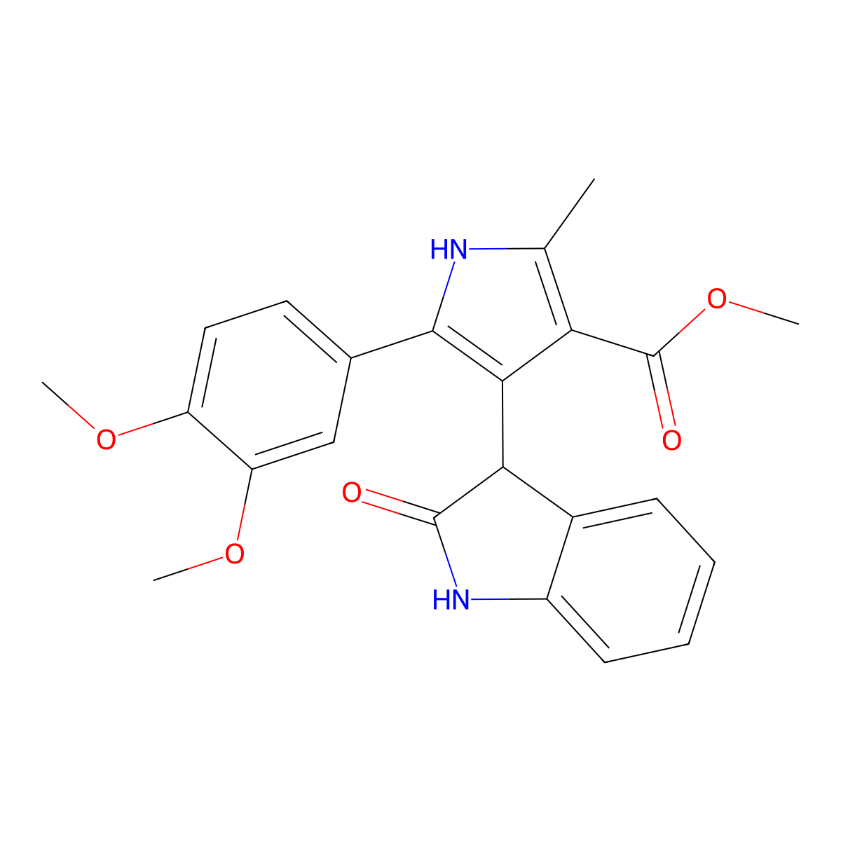 methyl 5-(3,4-dimethoxyphenyl)-2-methyl-4-(2-oxo-2,3-dihydro-1H-indol-3-yl)-1H-pyrrole-3-carboxylate molecular structure, CAS 1190266-05-7