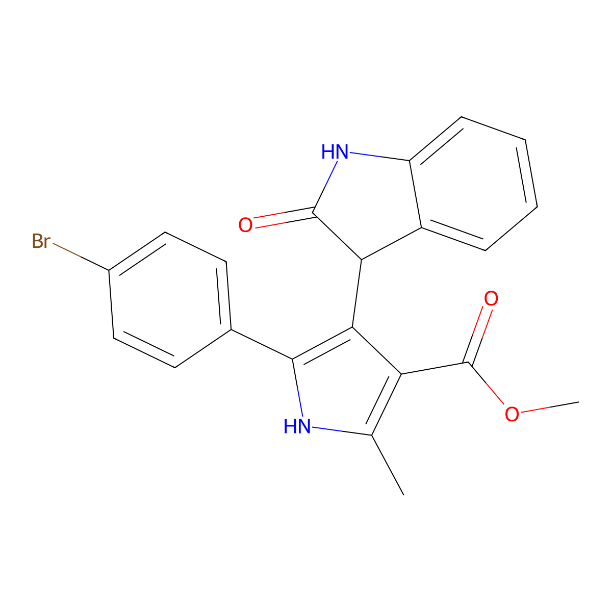 methyl 5-(4-bromophenyl)-2-methyl-4-(2-oxo-2,3-dihydro-1H-indol-3-yl)-1H-pyrrole-3-carboxylate molecular structure, CAS 1190266-13-7