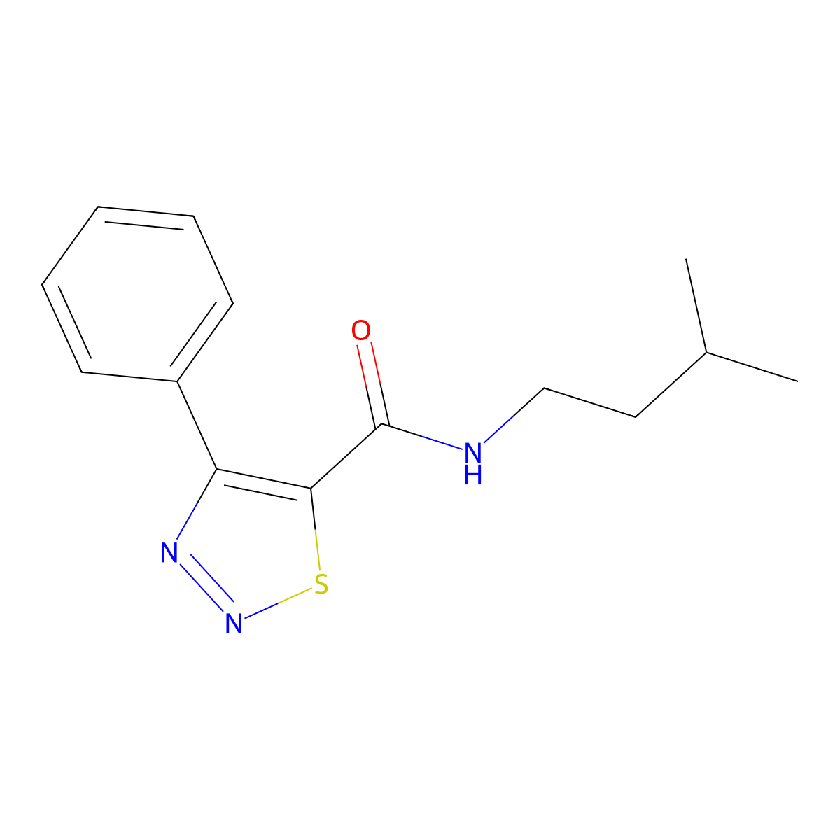 N-(3-methylbutyl)-4-phenyl-1,2,3-thiadiazole-5-carboxamide molecular structure, CAS 1190266-20-6