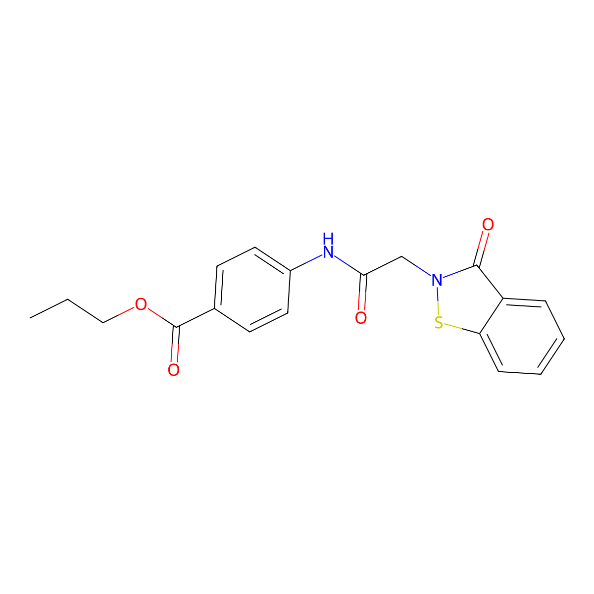 propyl 4-{[(3-oxo-1,2-benzothiazol-2(3H)-yl)acetyl]amino}benzoate molecular structure, CAS 1190266-27-3