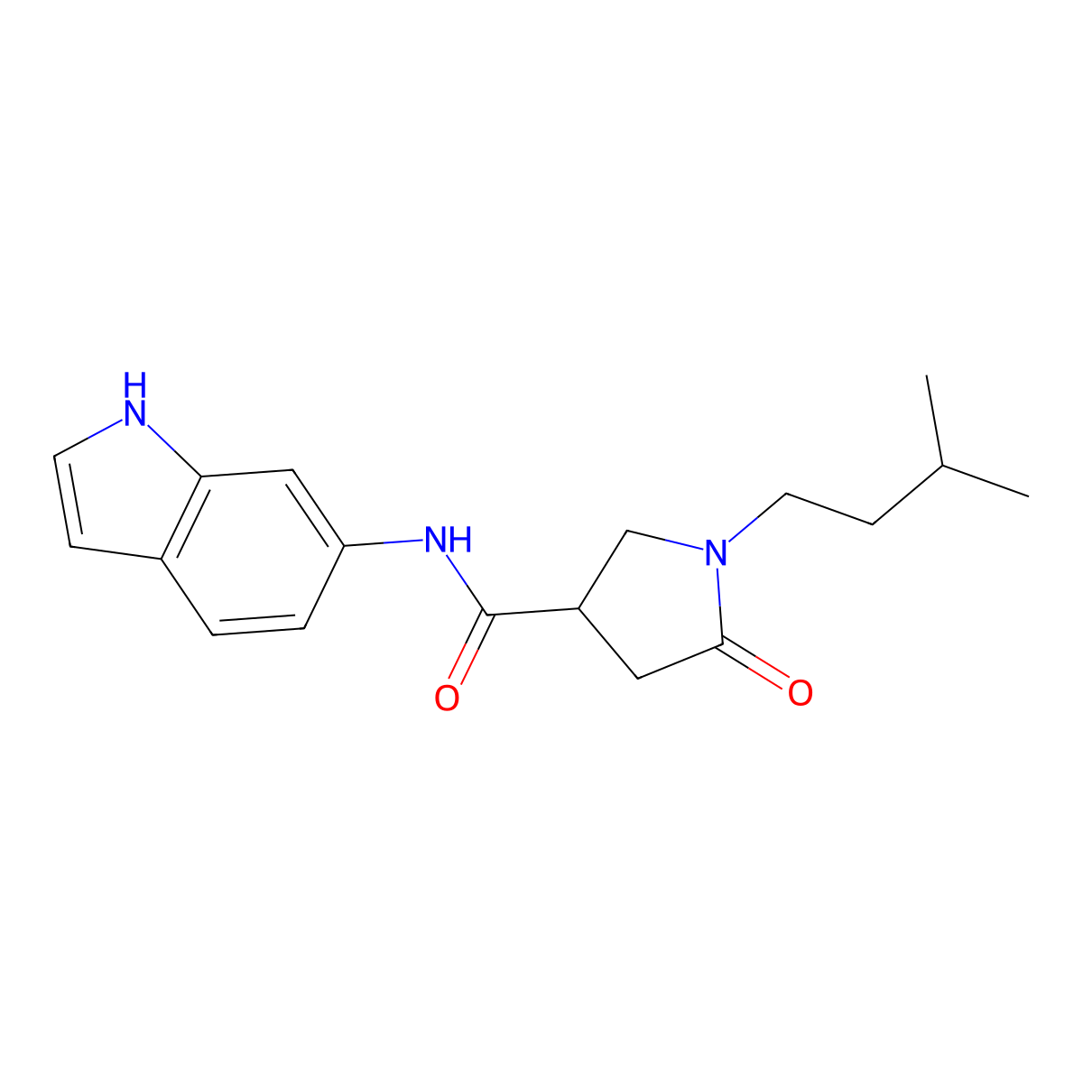 N-(1H-indol-6-yl)-1-(3-methylbutyl)-5-oxopyrrolidine-3-carboxamide molecular structure, CAS 1190266-33-1