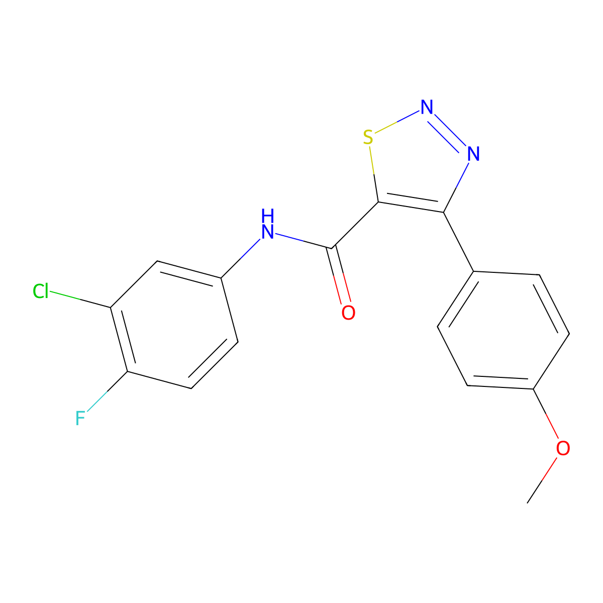 N-(3-chloro-4-fluorophenyl)-4-(4-methoxyphenyl)-1,2,3-thiadiazole-5-carboxamide molecular structure, CAS 1190266-43-3