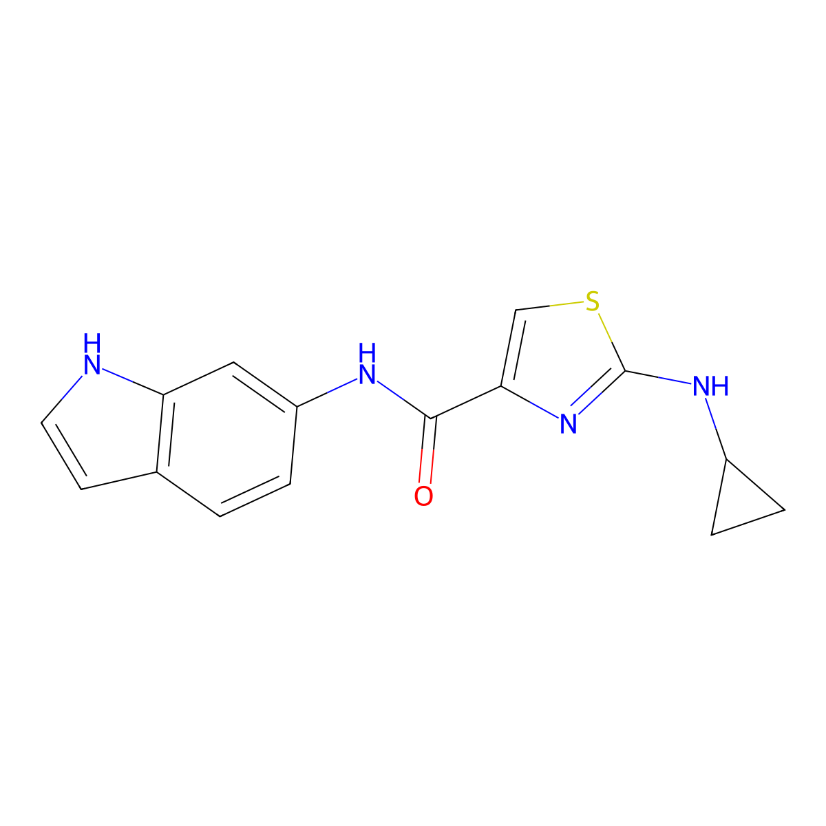 2-(cyclopropylamino)-N-(1H-indol-6-yl)-1,3-thiazole-4-carboxamide molecular structure, CAS 1190266-46-6