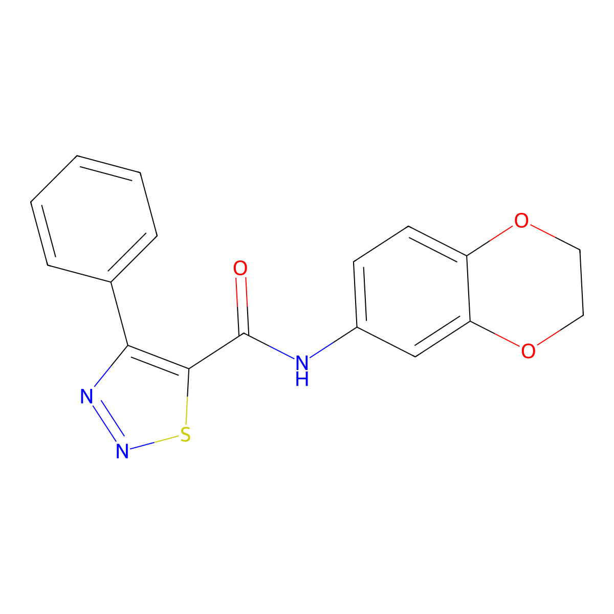 N-(2,3-dihydro-1,4-benzodioxin-6-yl)-4-phenyl-1,2,3-thiadiazole-5-carboxamide molecular structure, CAS 1190266-47-7