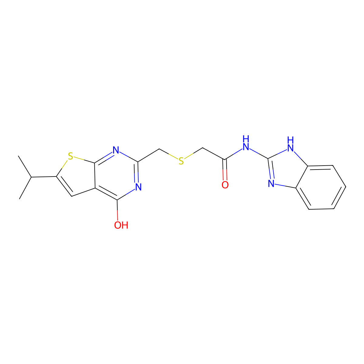 N-(1H-benzimidazol-2-yl)-2-({[4-hydroxy-6-(propan-2-yl)thieno[2,3-d]pyrimidin-2-yl]methyl}sulfanyl)acetamide molecular structure, CAS 1190266-62-6