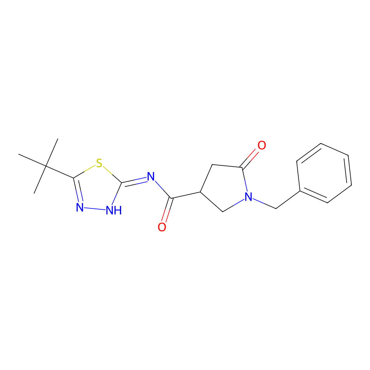 1-benzyl-N-[(2E)-5-tert-butyl-1,3,4-thiadiazol-2(3H)-ylidene]-5-oxopyrrolidine-3-carboxamide molecular structure, CAS 1190266-67-1