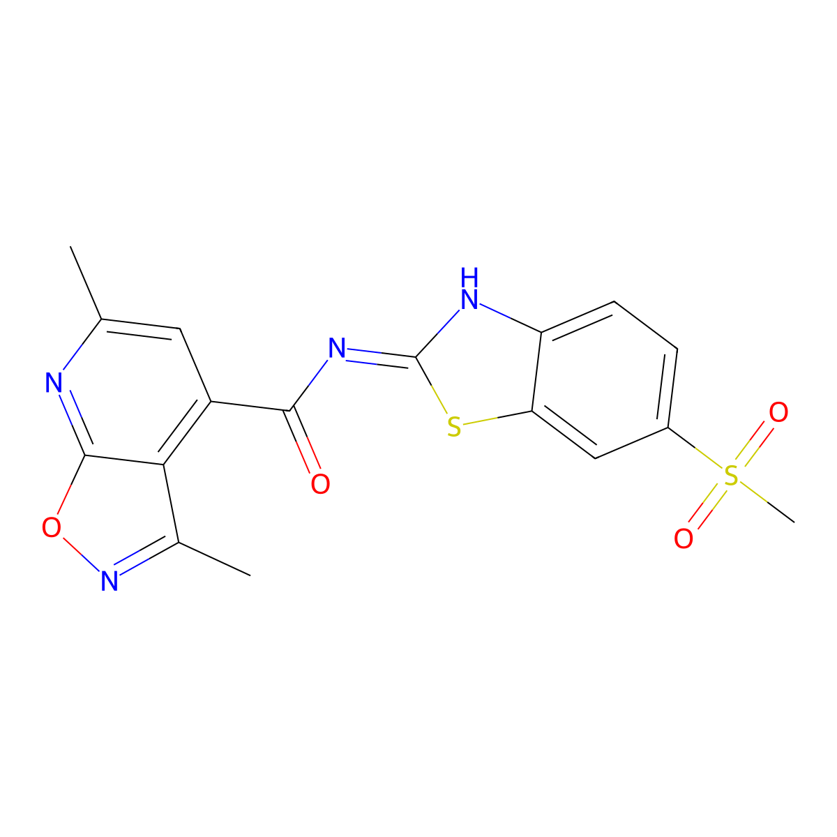 3,6-dimethyl-N-[(2Z)-6-(methylsulfonyl)-1,3-benzothiazol-2(3H)-ylidene][1,2]oxazolo[5,4-b]pyridine-4-carboxamide molecular structure, CAS 1190267-27-6