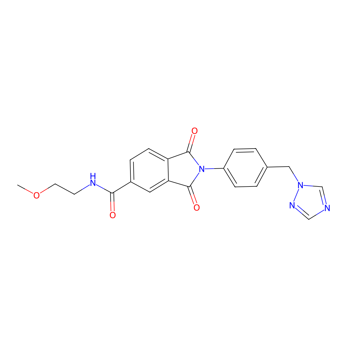 N-(2-methoxyethyl)-1,3-dioxo-2-[4-(1H-1,2,4-triazol-1-ylmethyl)phenyl]-2,3-dihydro-1H-isoindole-5-carboxamide molecular structure, CAS 1190267-44-7