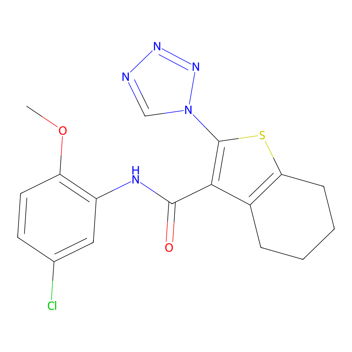 N-(5-chloro-2-methoxyphenyl)-2-(1H-tetrazol-1-yl)-4,5,6,7-tetrahydro-1-benzothiophene-3-carboxamide molecular structure, CAS 1190267-77-6