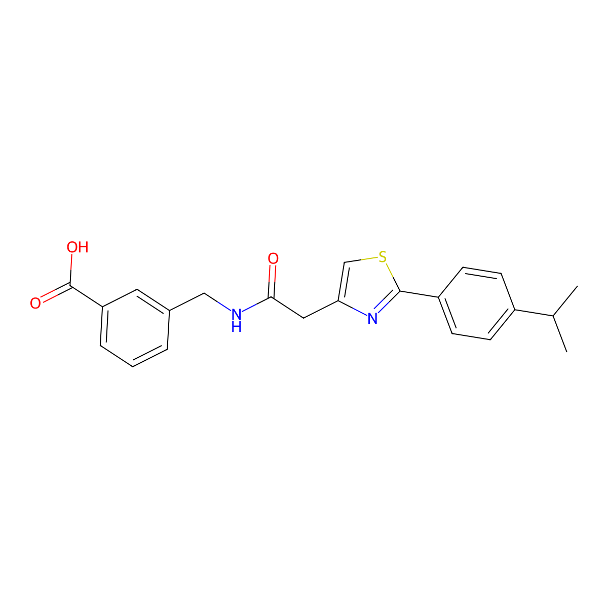3-{[({2-[4-(Propan-2-yl)phenyl]-1,3-thiazol-4-yl}acetyl)amino]methyl}benzoic acid molecular structure, CAS 1190267-78-7