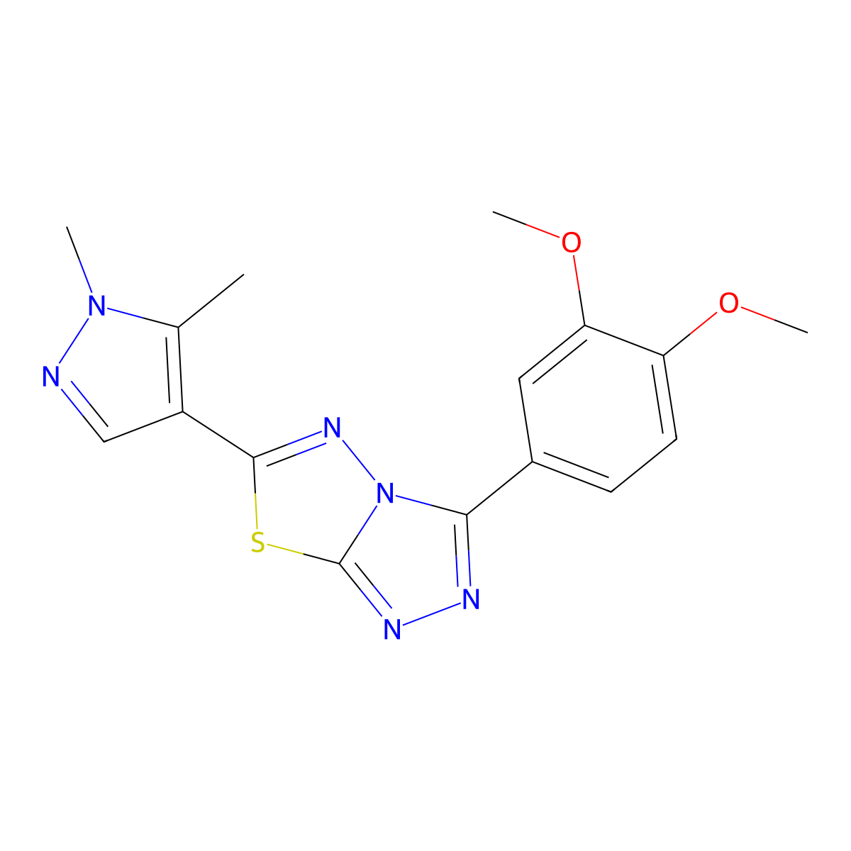 3-(3,4-dimethoxyphenyl)-6-(1,5-dimethyl-1H-pyrazol-4-yl)[1,2,4]triazolo[3,4-b][1,3,4]thiadiazole molecular structure, CAS 1190269-40-9