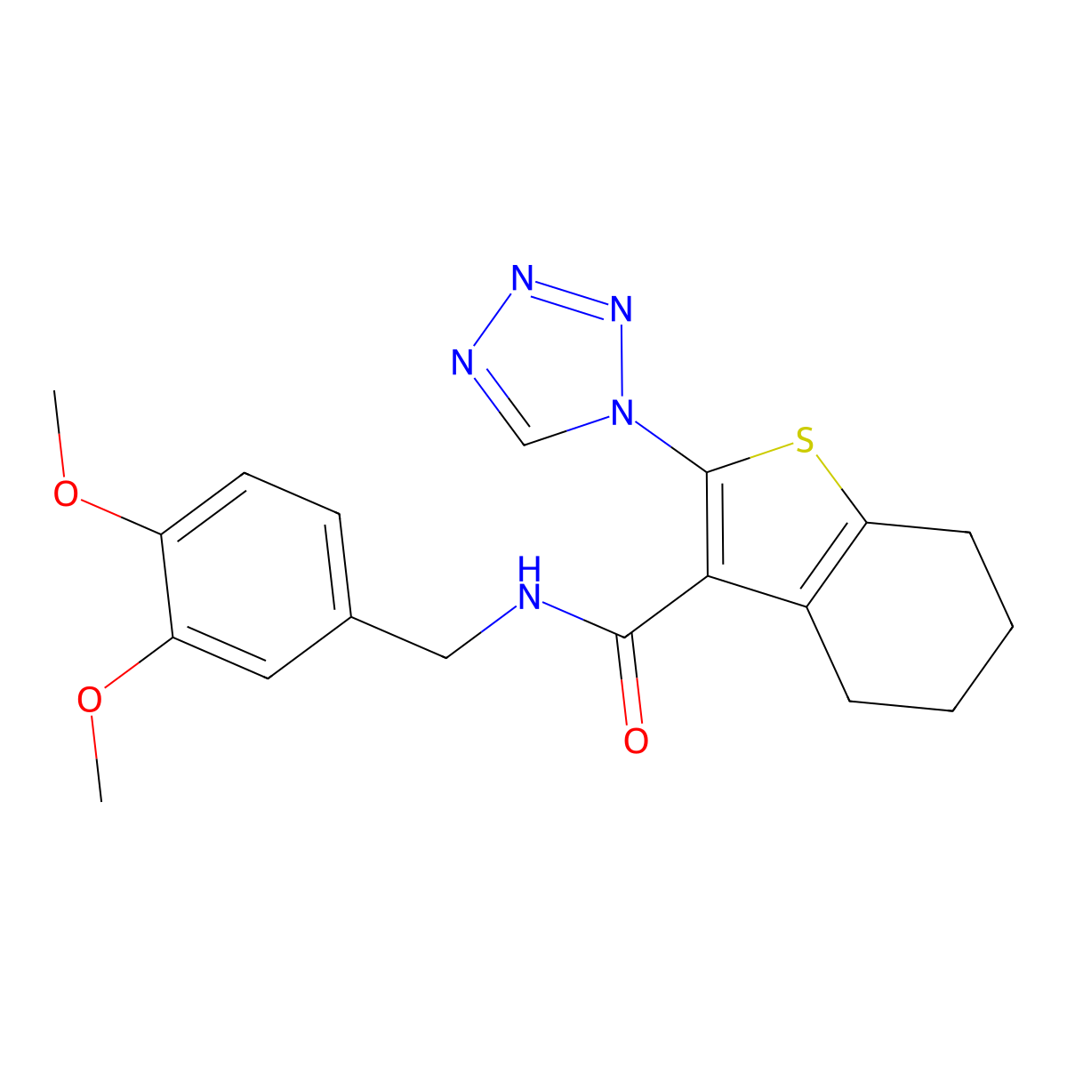 N-(3,4-dimethoxybenzyl)-2-(1H-tetrazol-1-yl)-4,5,6,7-tetrahydro-1-benzothiophene-3-carboxamide molecular structure, CAS 1190269-49-8