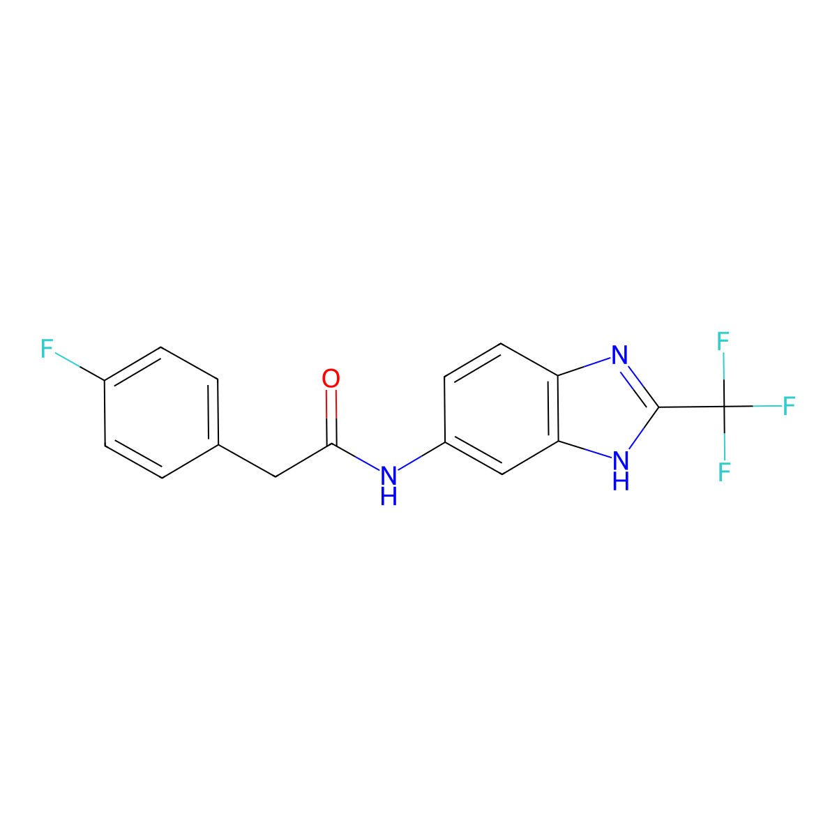 2-(4-fluorophenyl)-N-[2-(trifluoromethyl)-1H-benzimidazol-5-yl]acetamide molecular structure, CAS 1190269-78-3