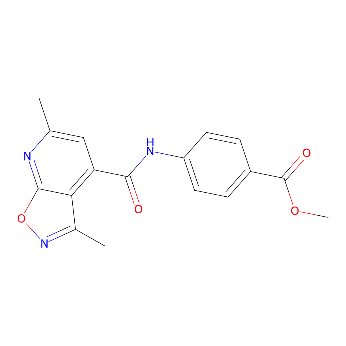 Methyl 4-{[(3,6-dimethyl[1,2]oxazolo[5,4-b]pyridin-4-yl)carbonyl]amino}benzoate molecular structure, CAS 1190269-87-4