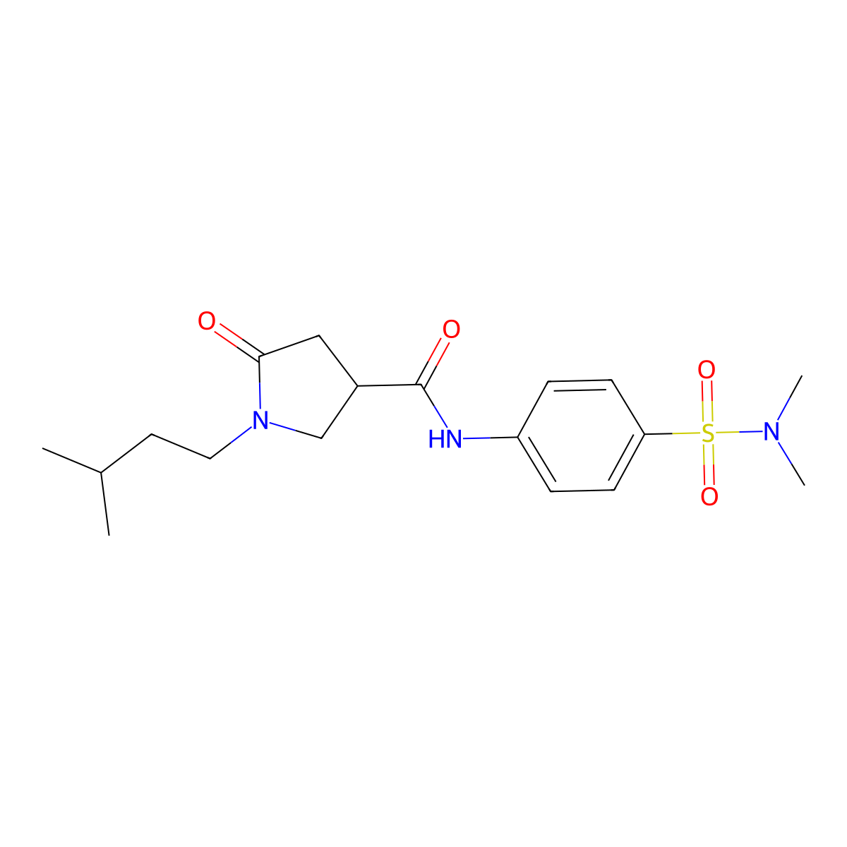 N-[4-(dimethylsulfamoyl)phenyl]-1-(3-methylbutyl)-5-oxopyrrolidine-3-carboxamide molecular structure, CAS 1190270-64-4
