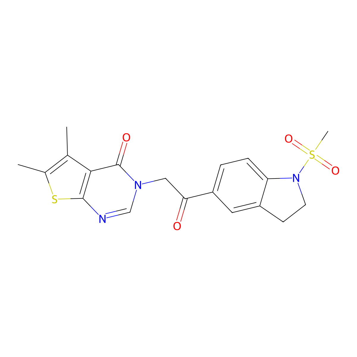 5,6-dimethyl-3-{2-[1-(methylsulfonyl)-2,3-dihydro-1H-indol-5-yl]-2-oxoethyl}thieno[2,3-d]pyrimidin-4(3H)-one molecular structure, CAS 1190271-52-3