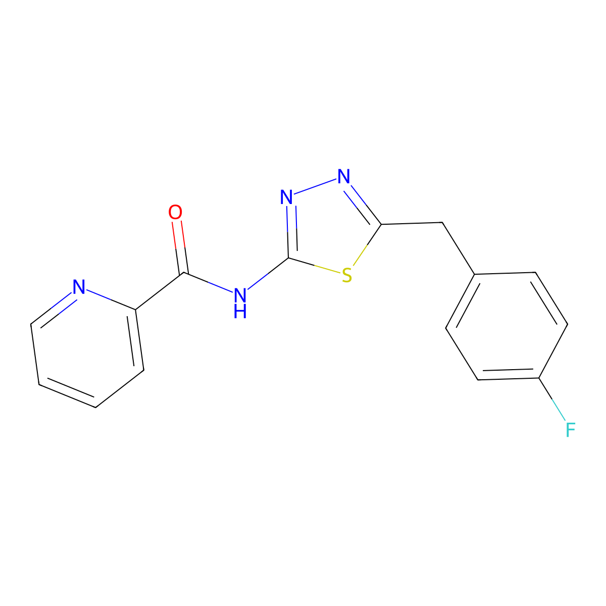 N-[(2E)-5-(4-fluorobenzyl)-1,3,4-thiadiazol-2(3H)-ylidene]pyridine-2-carboxamide molecular structure, CAS 1190271-75-0