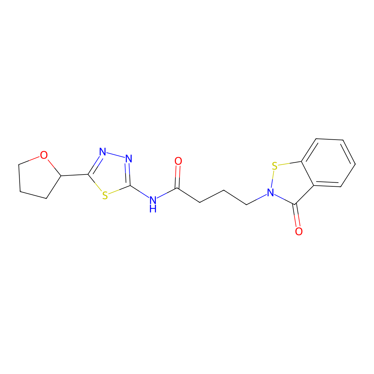 4-(3-oxo-1,2-benzothiazol-2(3H)-yl)-N-[(2Z)-5-(tetrahydrofuran-2-yl)-1,3,4-thiadiazol-2(3H)-ylidene]butanamide molecular structure, CAS 1190272-08-2
