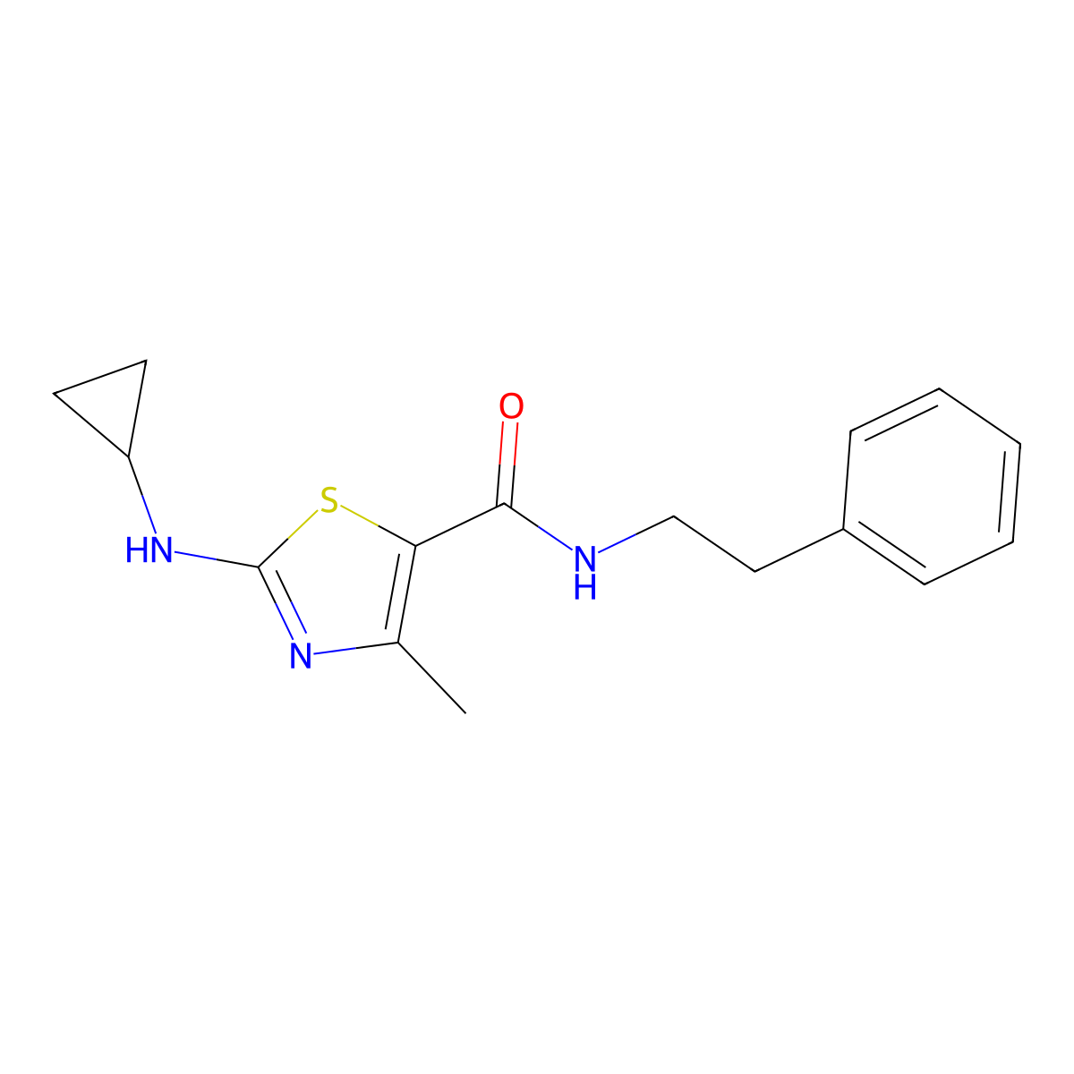 2-(cyclopropylamino)-4-methyl-N-(2-phenylethyl)-1,3-thiazole-5-carboxamide molecular structure, CAS 1190272-09-3