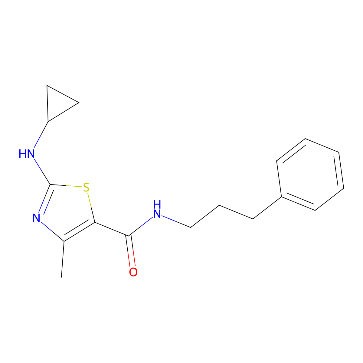2-(cyclopropylamino)-4-methyl-N-(3-phenylpropyl)-1,3-thiazole-5-carboxamide molecular structure, CAS 1190272-49-1
