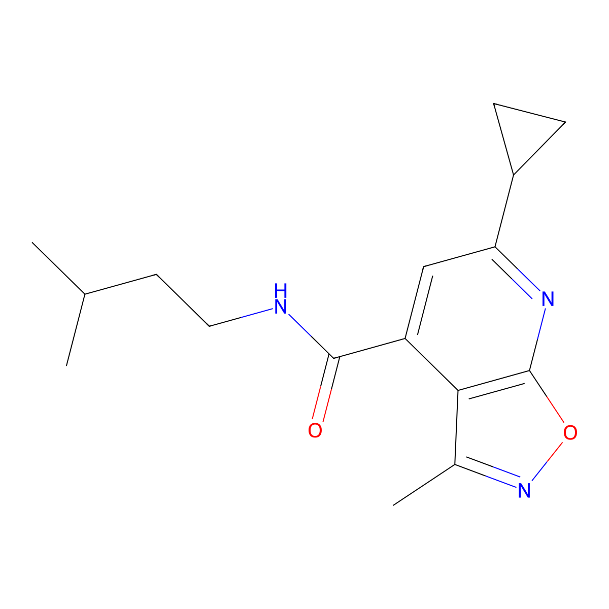 6-cyclopropyl-3-methyl-N-(3-methylbutyl)isoxazolo[5,4-b]pyridine-4-carboxamide molecular structure, CAS 1190272-51-5