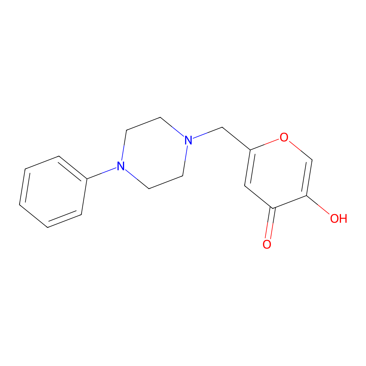 5-Hydroxy-2-(4-phenyl-piperazin-1-ylmethyl)-pyran-4-one molecular structure, CAS 1190272-75-3