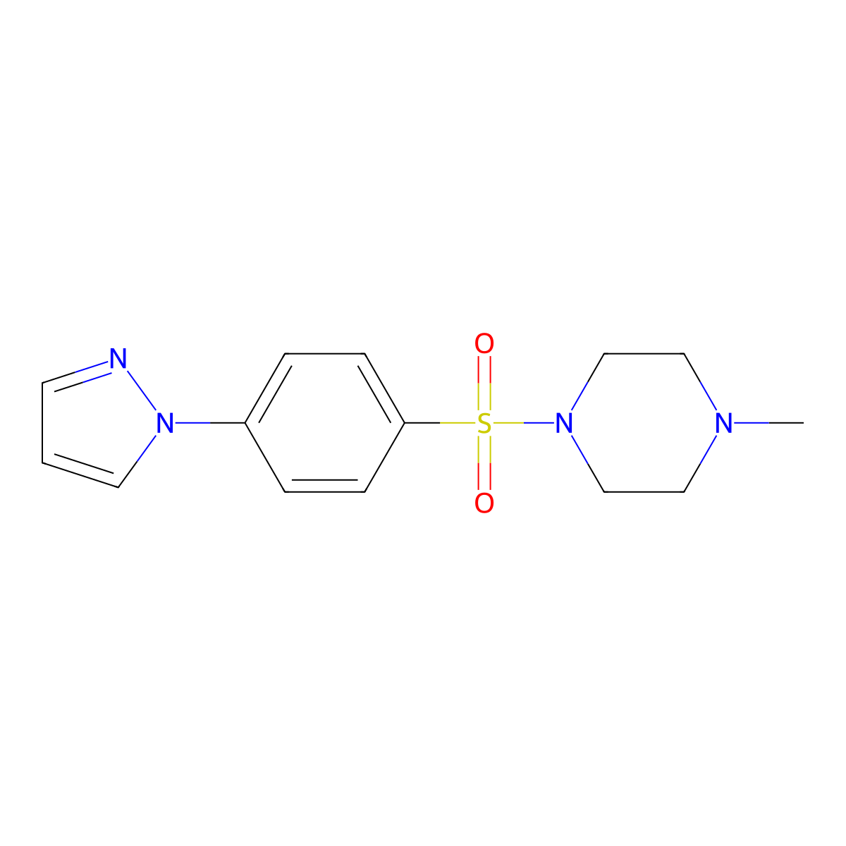 1-methyl-4-{[4-(1H-pyrazol-1-yl)phenyl]sulfonyl}piperazine molecular structure, CAS 1190273-41-6