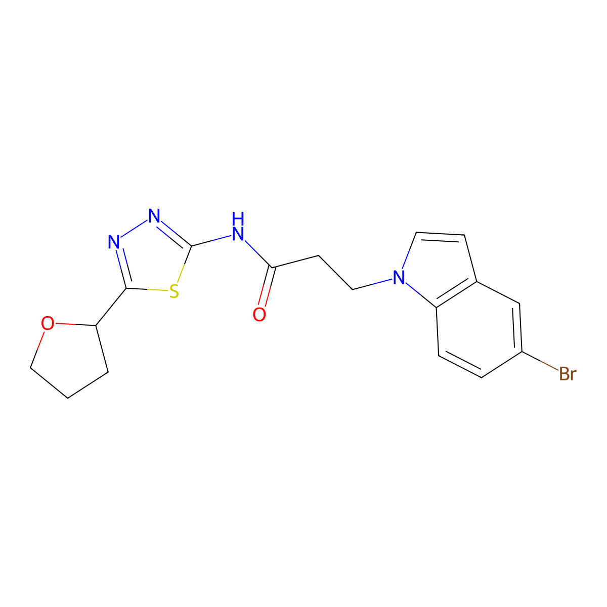 3-(5-bromo-1H-indol-1-yl)-N-[(2E)-5-(tetrahydrofuran-2-yl)-1,3,4-thiadiazol-2(3H)-ylidene]propanamide molecular structure, CAS 1190273-51-8