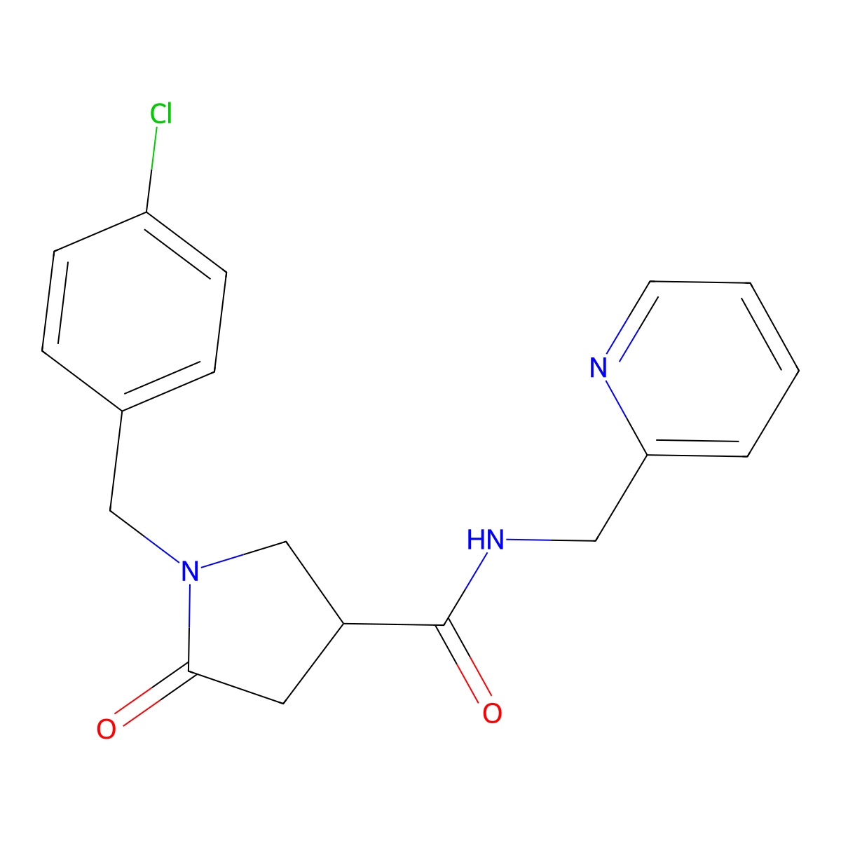 1-(4-chlorobenzyl)-5-oxo-N-(pyridin-2-ylmethyl)pyrrolidine-3-carboxamide molecular structure, CAS 1190273-86-9