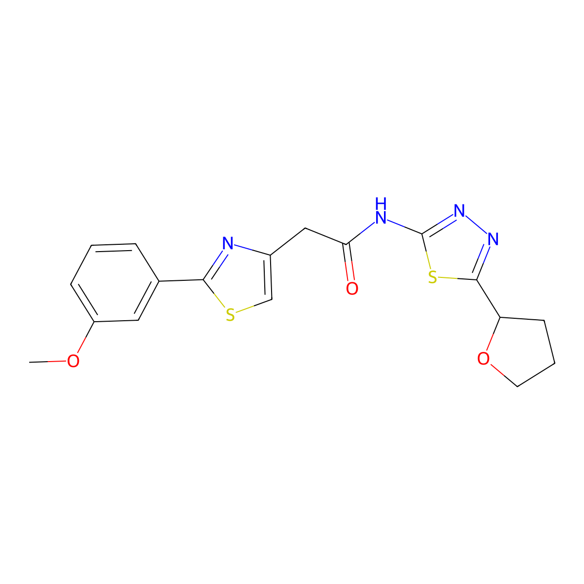 2-[2-(3-methoxyphenyl)-1,3-thiazol-4-yl]-N-[(2E)-5-(tetrahydrofuran-2-yl)-1,3,4-thiadiazol-2(3H)-ylidene]acetamide molecular structure, CAS 1190273-89-2