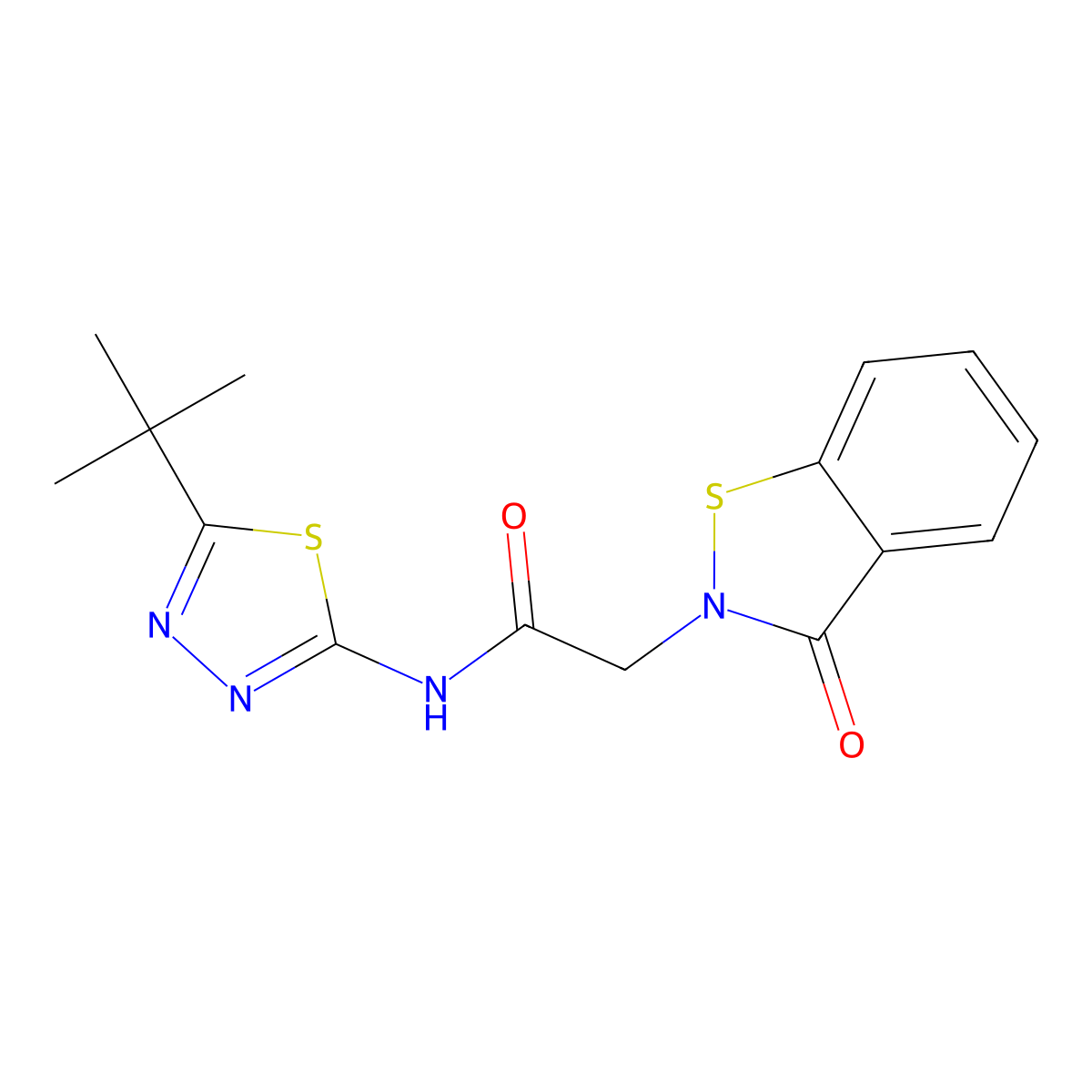 N-[(2Z)-5-tert-butyl-1,3,4-thiadiazol-2(3H)-ylidene]-2-(3-oxo-1,2-benzothiazol-2(3H)-yl)acetamide molecular structure, CAS 1190273-95-0