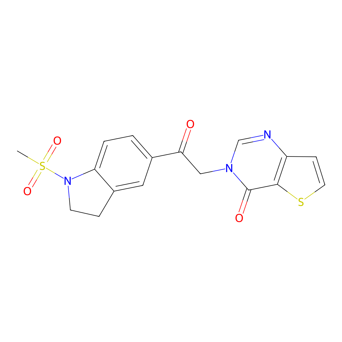 3-{2-[1-(methylsulfonyl)-2,3-dihydro-1H-indol-5-yl]-2-oxoethyl}thieno[3,2-d]pyrimidin-4(3H)-one molecular structure, CAS 1190273-98-3