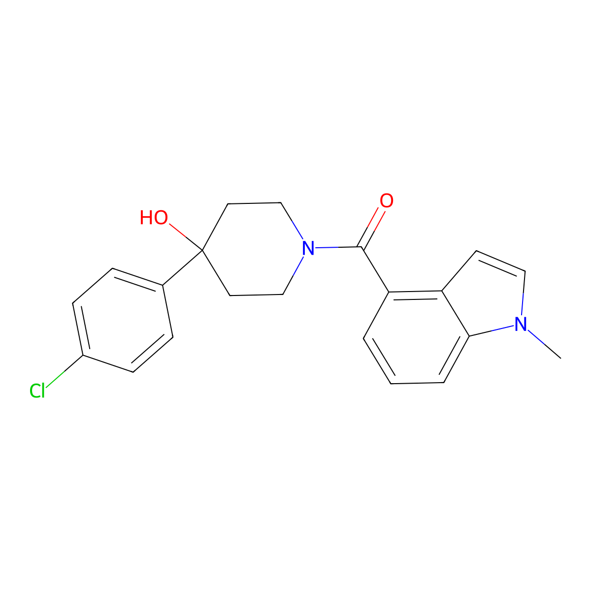 [4-(4-chlorophenyl)-4-hydroxypiperidin-1-yl](1-methyl-1H-indol-4-yl)methanone molecular structure, CAS 1190274-01-1