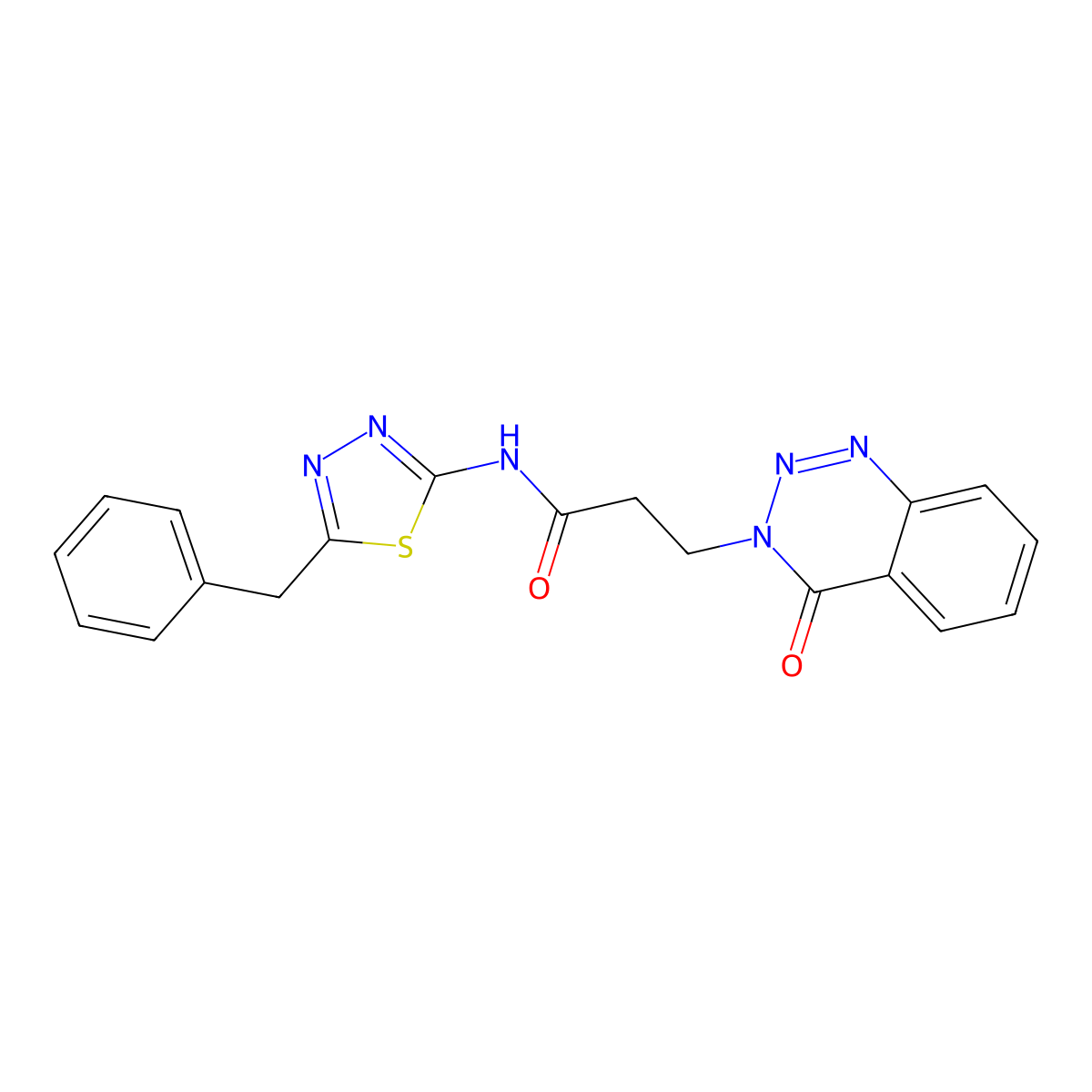 N-[(2Z)-5-benzyl-1,3,4-thiadiazol-2(3H)-ylidene]-3-(4-oxo-1,2,3-benzotriazin-3(4H)-yl)propanamide molecular structure, CAS 1190274-17-9