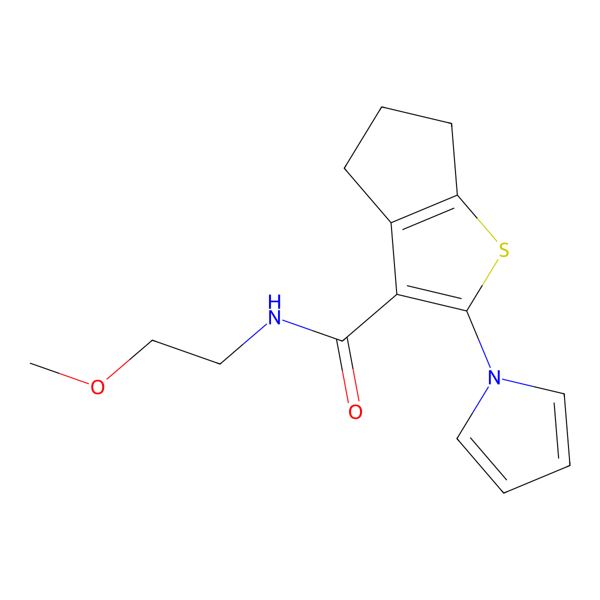 N-(2-methoxyethyl)-2-(1H-pyrrol-1-yl)-5,6-dihydro-4H-cyclopenta[b]thiophene-3-carboxamide molecular structure, CAS 1190274-20-4