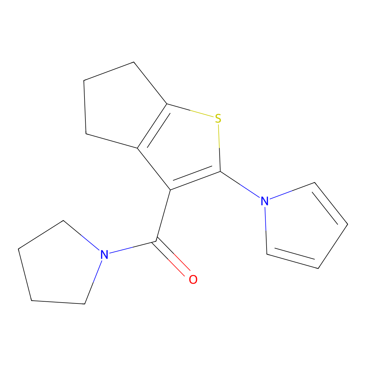 pyrrolidin-1-yl[2-(1H-pyrrol-1-yl)-5,6-dihydro-4H-cyclopenta[b]thiophen-3-yl]methanone molecular structure, CAS 1190274-48-6